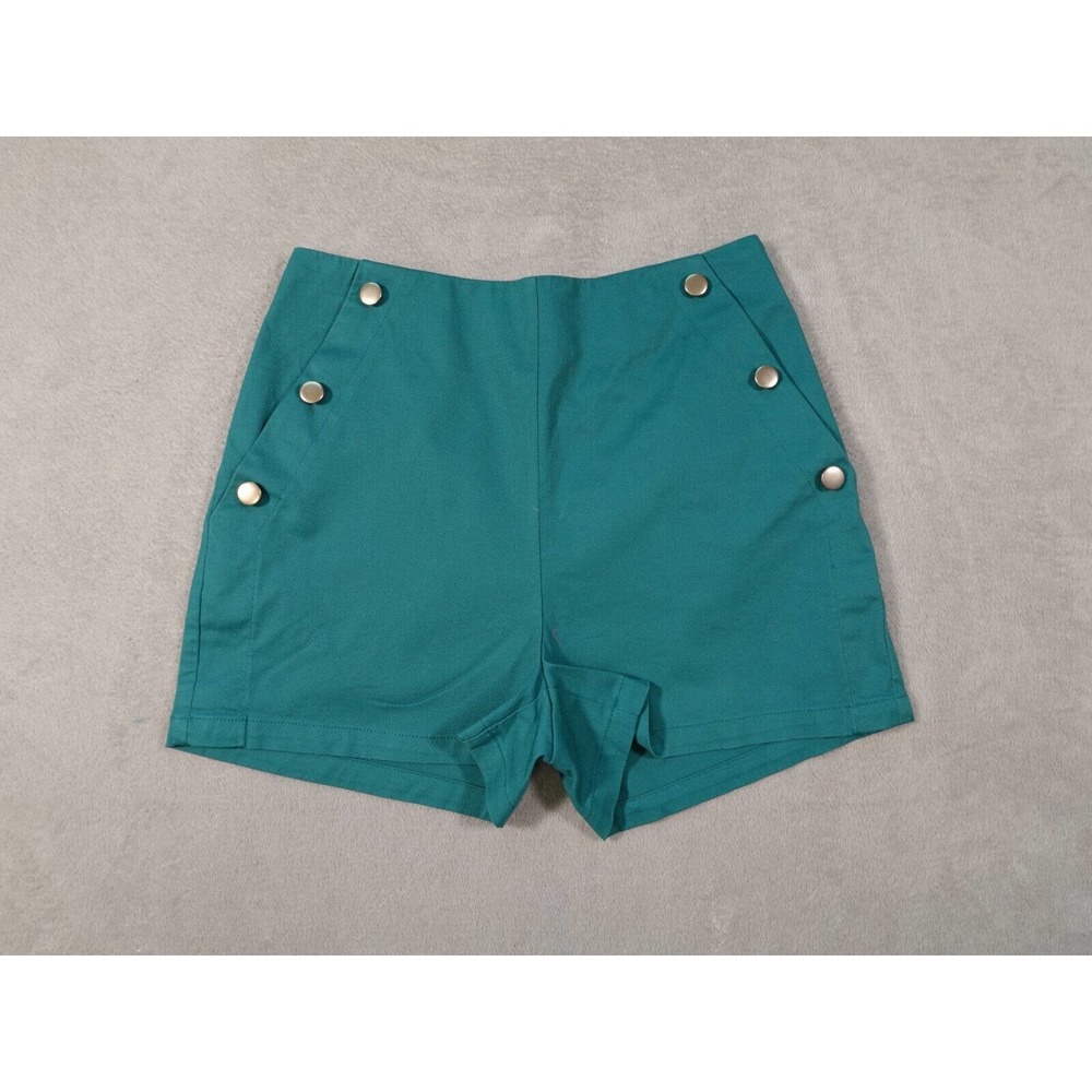 Teal High-Waist Sailor Button Women’s Shorts